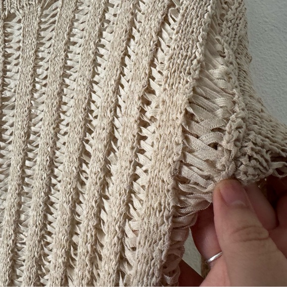 Sweet Wanderer Boho Cottagecore Crochet Top Cream Tan XL Grunge Distressed - Picture 8 of 12